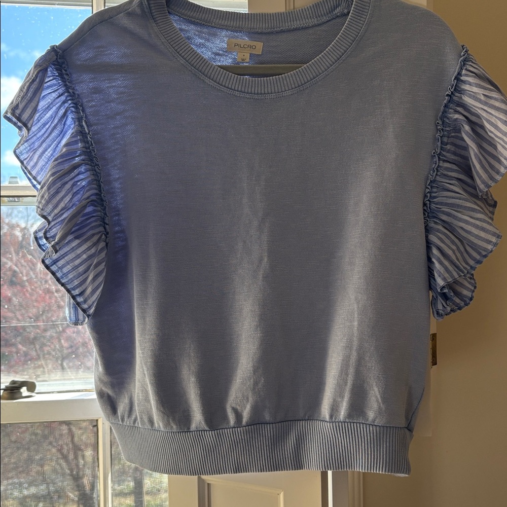Blue Ruffle Sleeve Top - Picture 8 of 8